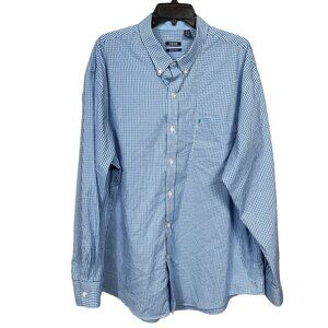 Izod Button Down Shirt Mens XXL Blue White Check Plaid Embroidered Logo Preppy